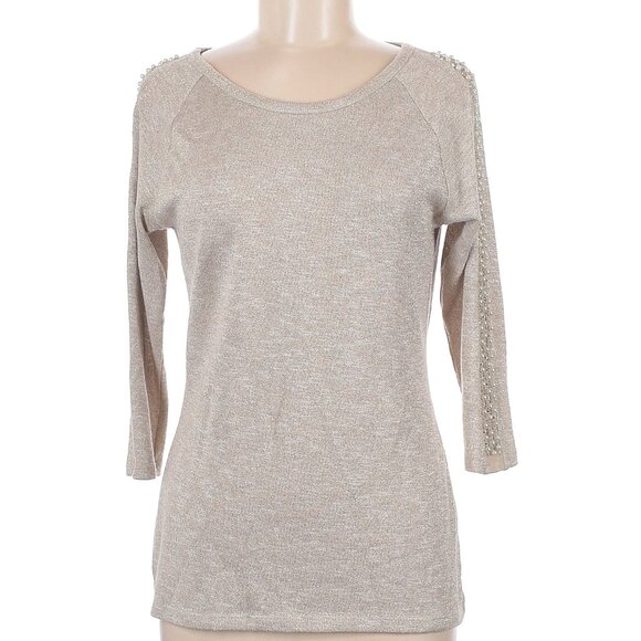 INC International Concepts Beige Embellished Knit Top - 3/4 Sleeve - Picture 1 of 8